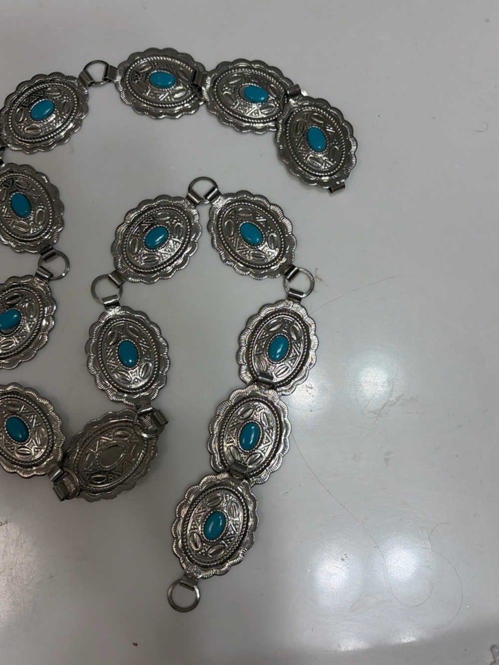 Silver Concho belt with Turquoise Cabochons